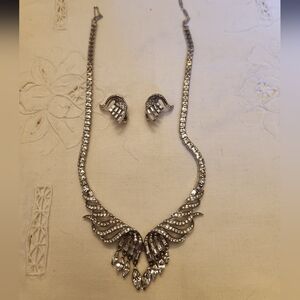 Monet Vintage Rhinestone Necklace Earring Set, Formal EUC Wedding, Art Deco